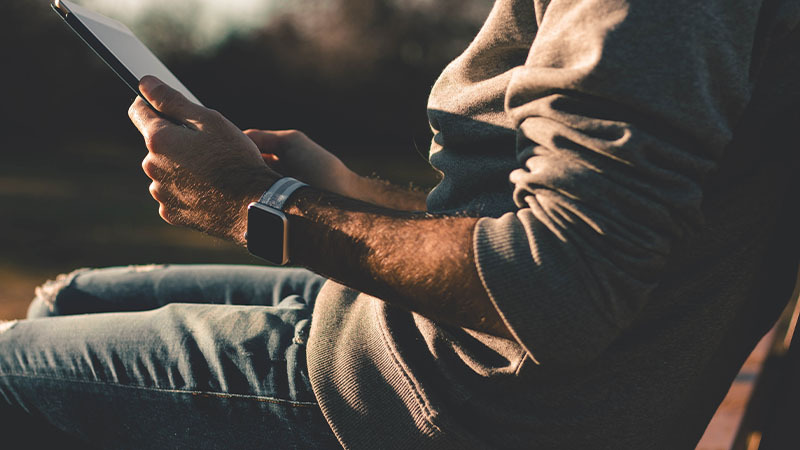 man using tablet